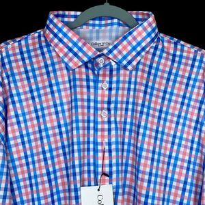 Collars & Co Polo Shirt Mens 3XL Gingham Pink Blue Nantucket Dress Collar NWT